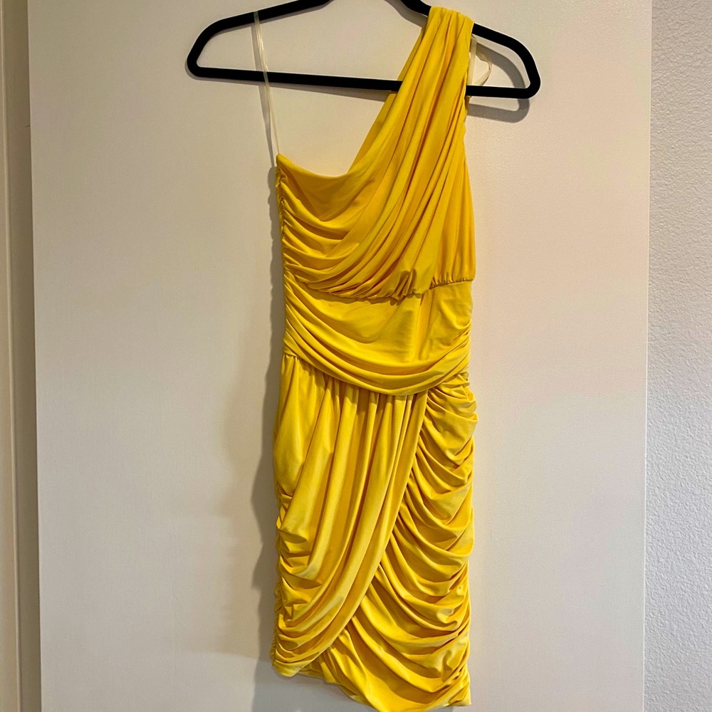 Yellow one shoulder dress